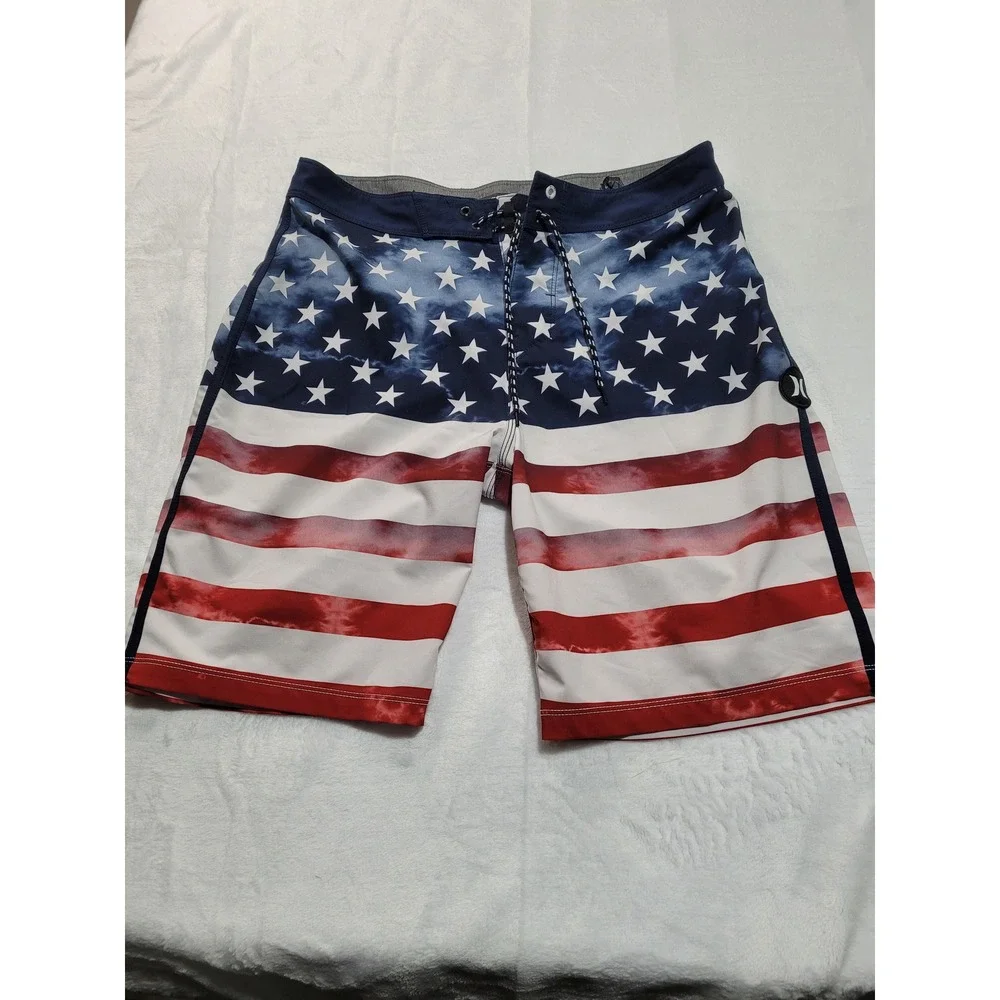 Hurley Board Shorts Mens 30 Red White Blue  American Flag Phantom‎ Surf